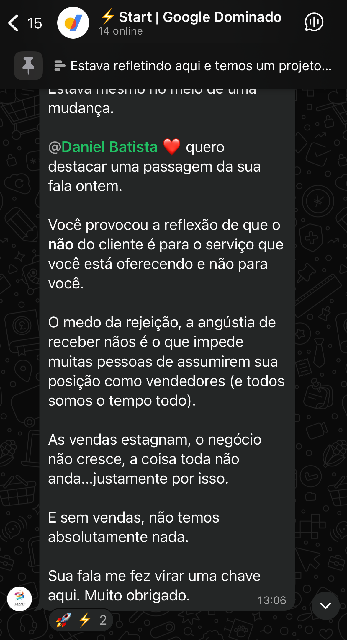 Aluno da comunidade Maturare compartilhando resultado no WhatsApp